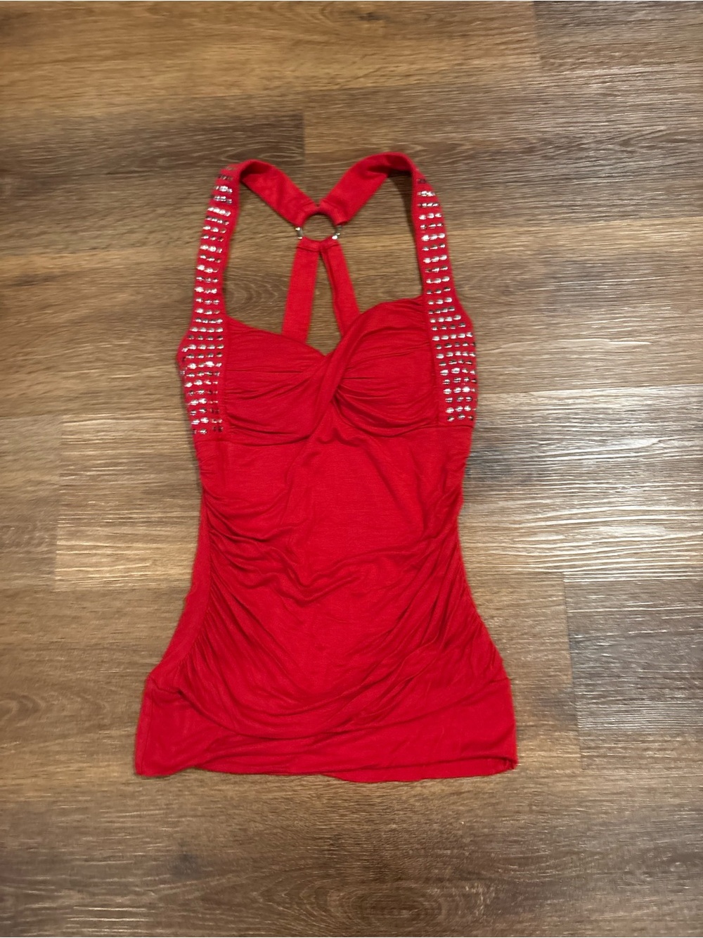 Red  Halter Tank Top with Twist Front